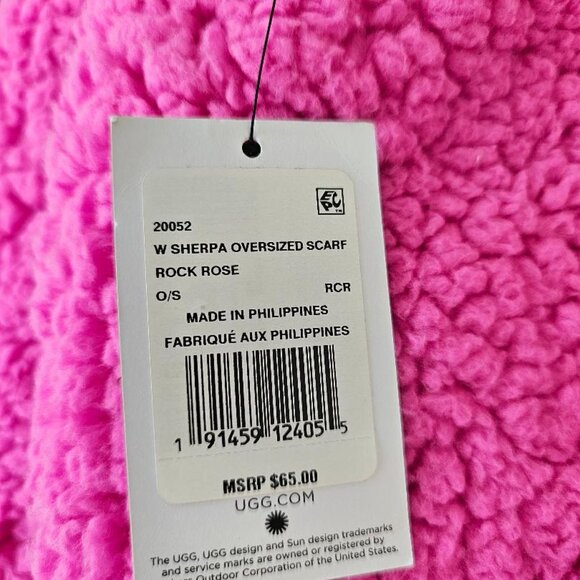 UGG Women’s Rock Rose Sherpa Oversized Scarf & Gloves PINK - Picture 6 of 7